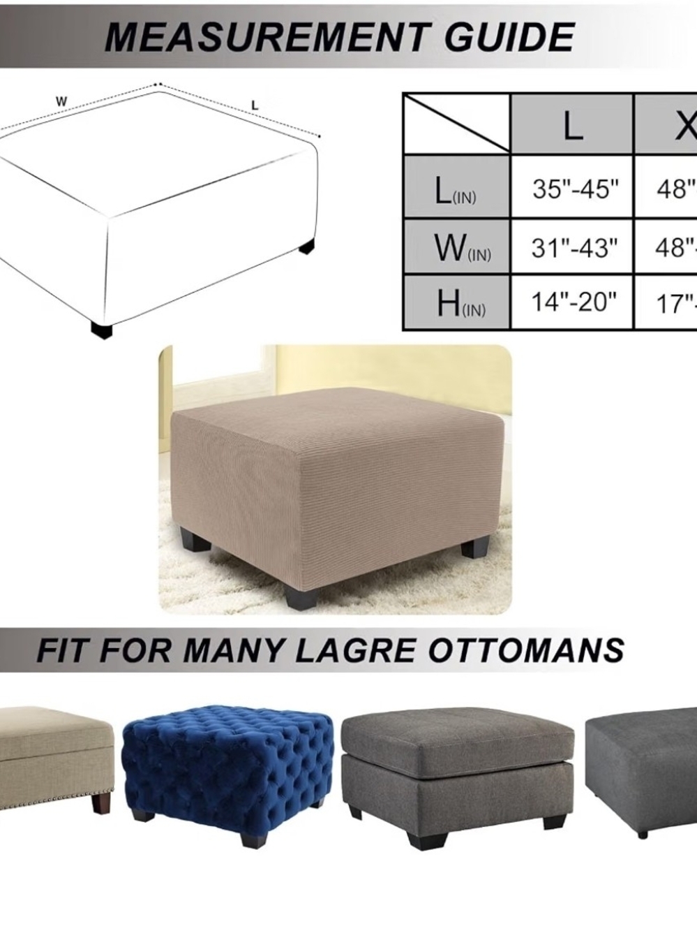 NeColorLife Stretch Ottoman Cover Square Soft Knitted Jacquard Washable Large